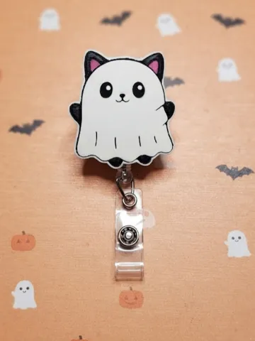 Adorno temático: Cute Ghost Cat Badge Reel Face/Magnet — vista de referencia 2