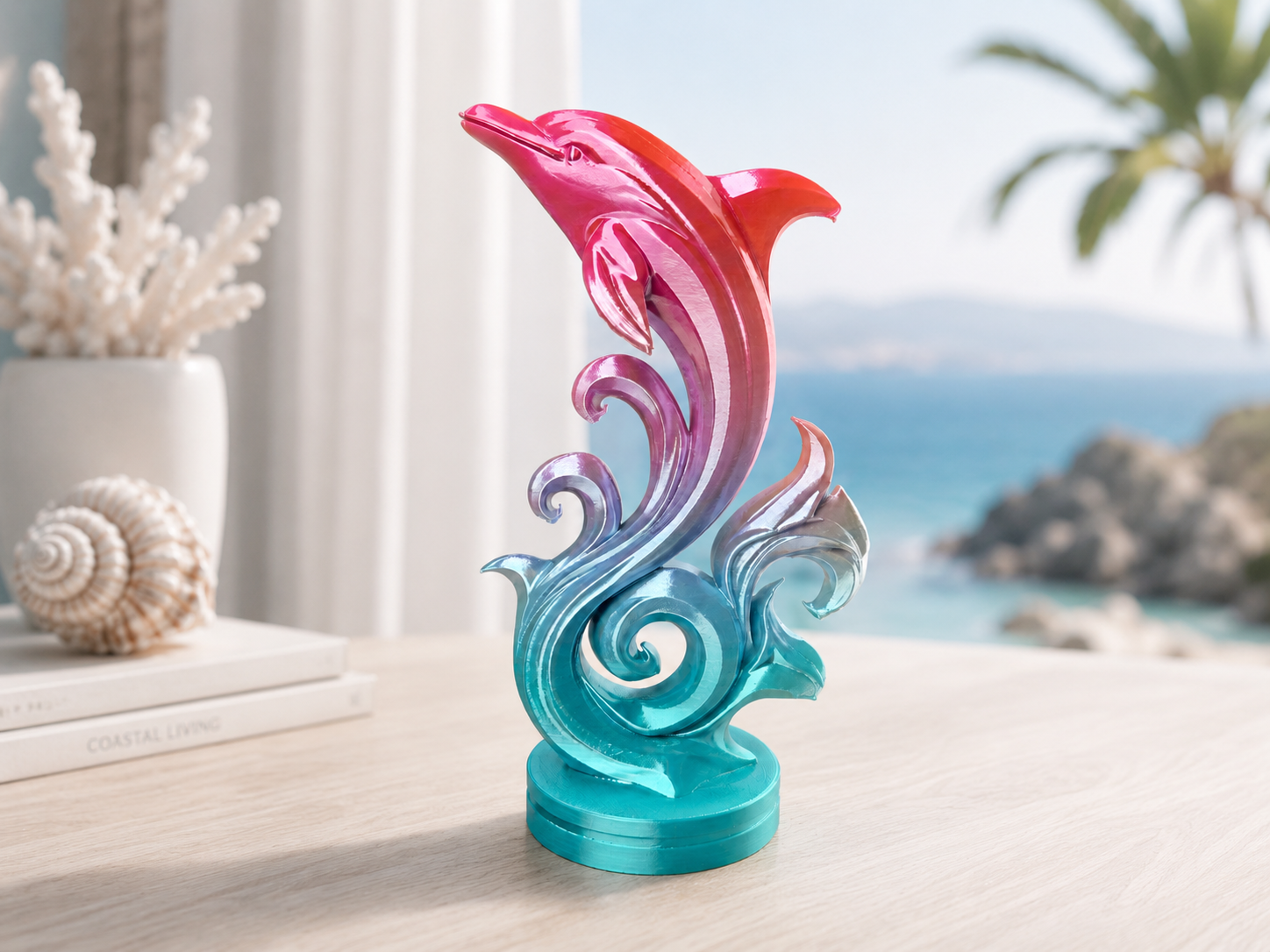 Dolphin Wave Sculpture | Ocean Decor