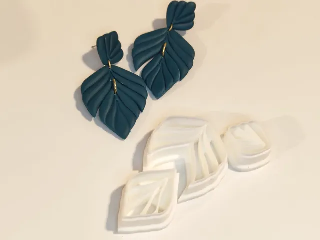 Three part leaf - feather clay cutter earring