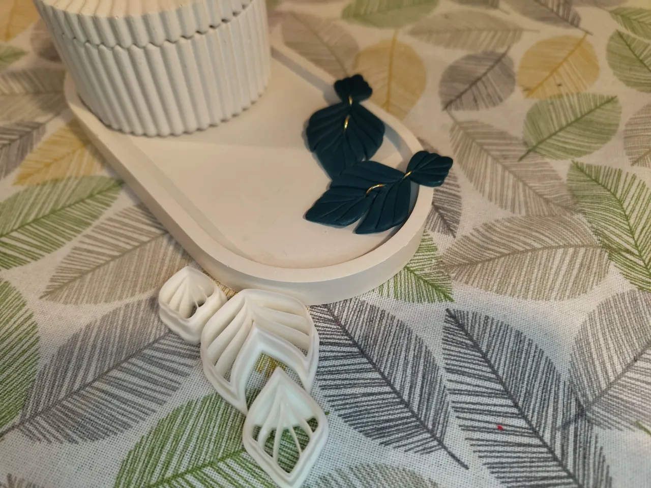 Three part leaf - feather clay cutter earring view 3