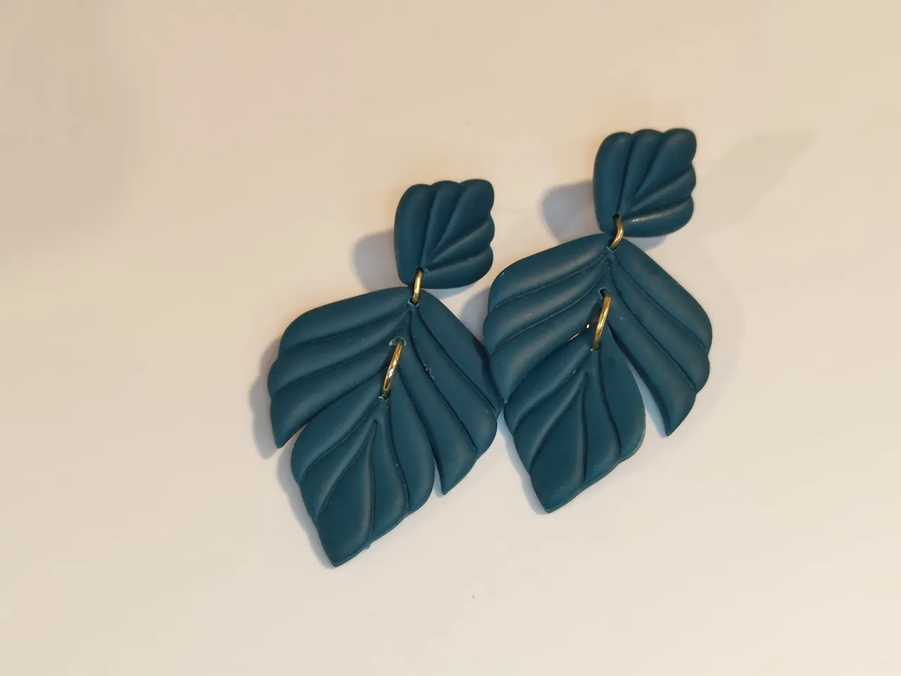 Three part leaf - feather clay cutter earring view 2