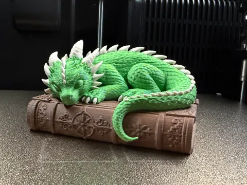 Adorno temático: Sleeping Dragon on an Book — referencia de MakerWorld