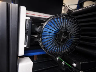 Racing simulator fan mount
