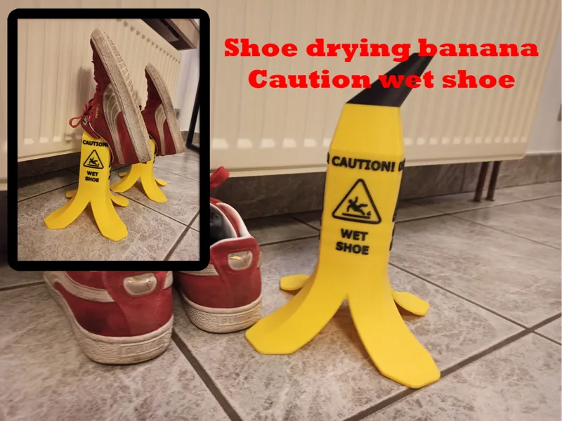 Caution wet shoe drying banana