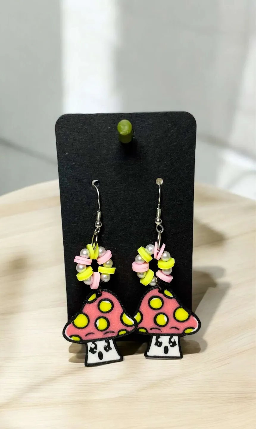 Mushroom Earrings~Kawaii Aesthetic Trippy Jewelry view 2