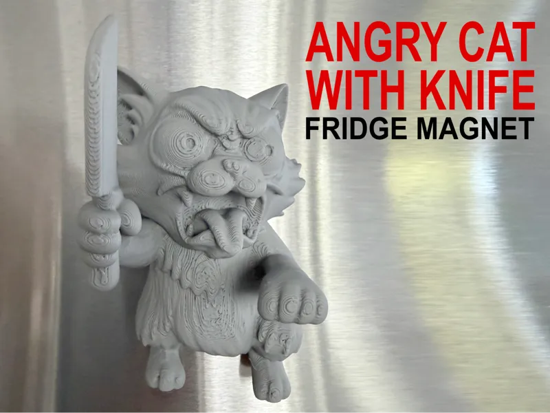 Angry Cat with Knife Fridge Magnet