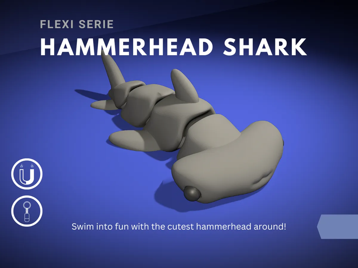 Kawaii Hammerhead Shark – Flexi Articulated Model by Michele MakerWorld: Download Free 3D Models - 3D model önizlemesi