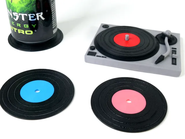 Turntable with Vinyl Record Coasters