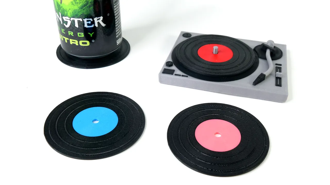 Turntable with Vinyl Record Coasters view 2
