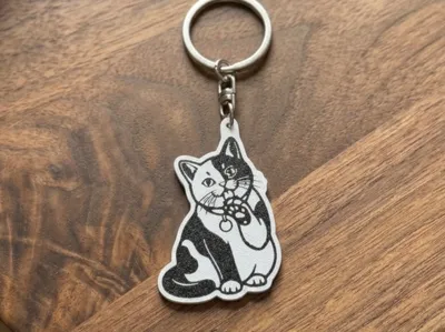 Cute Spotted Cat Keychain - Stylized Black & White