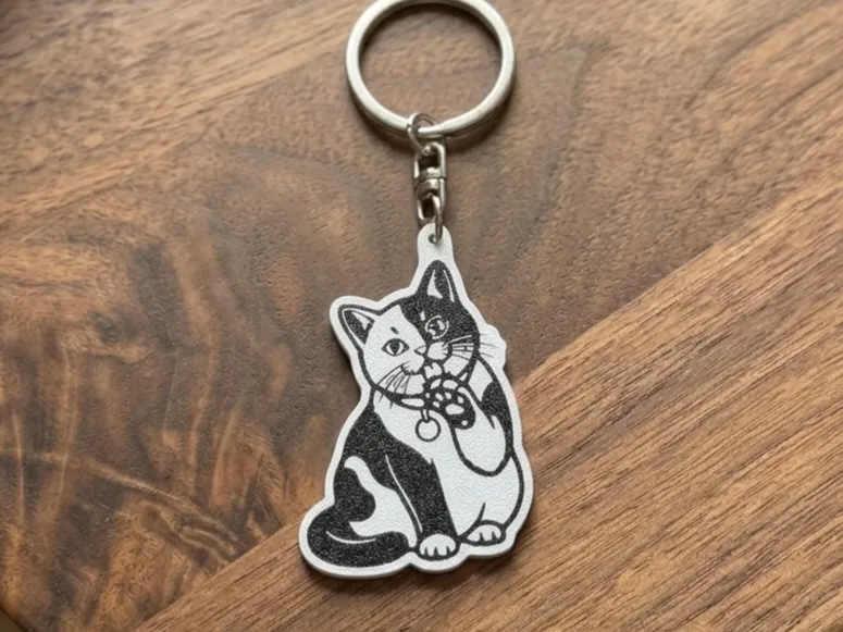 Cute Spotted Cat Keychain - Stylized Black & White