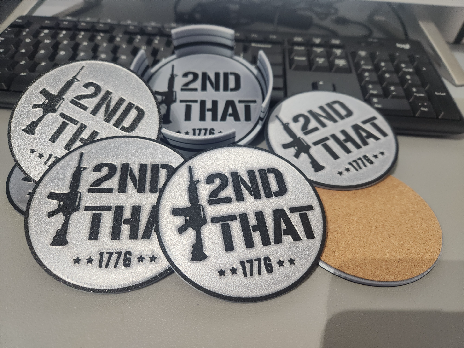 2nd amendment firearms coasters and holder 
