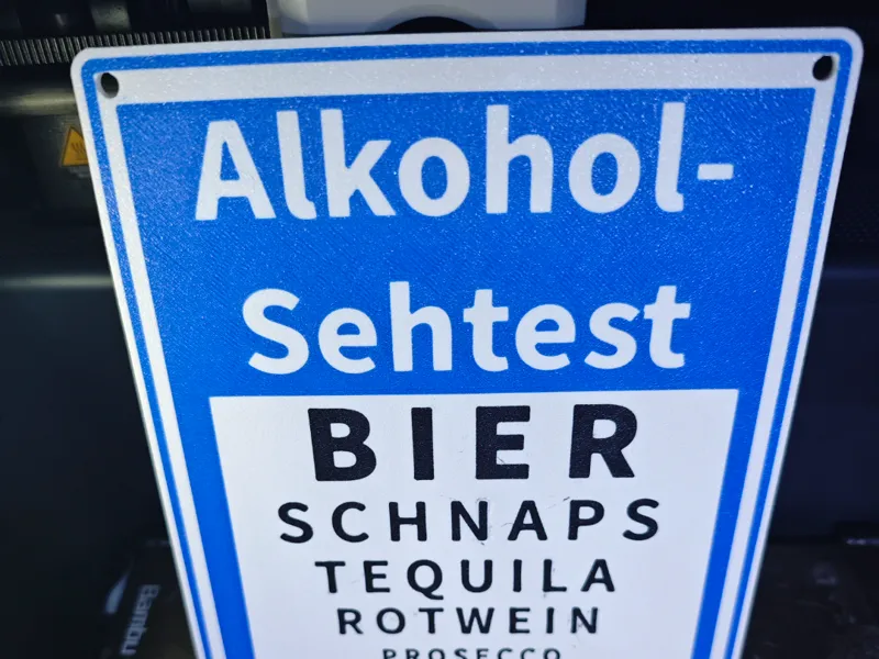 Alkohol-Sehtest Schild für Partykeller