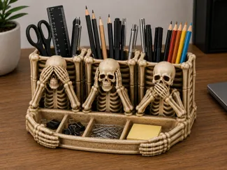 Skeleton Desk Organizer Pen Holder Office Storage