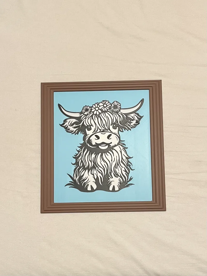 Wall Art: Cute Highland Cow Female With Frame