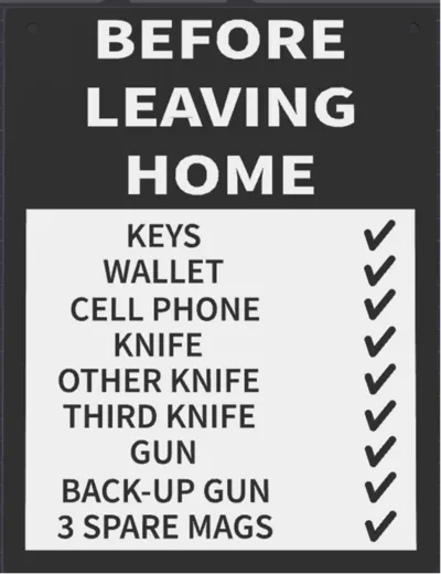Before Leaving Home Checklist - Funny Sign