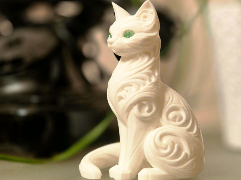 Mystical Spiral Cat – Elegant 3D Decorative Statue