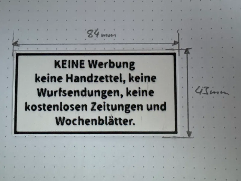 Briefkastenschild - Keine Werbung