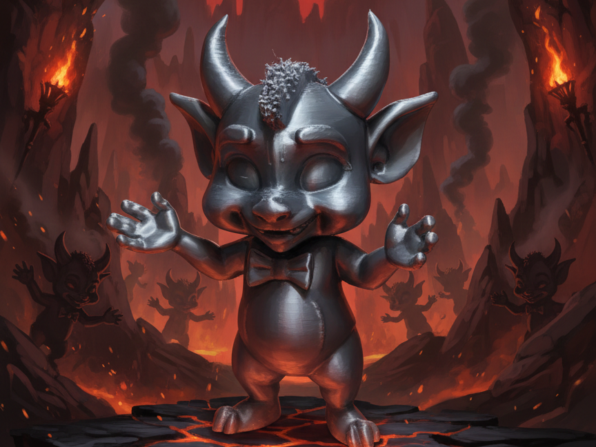 Diablotin avec tête malicieuse et queue