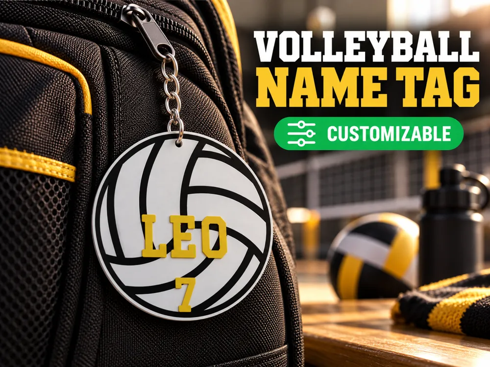 Keychain Number Rings Small Volleyball Name Tag - Customizable - Free 3D Print Model - MakerWorld