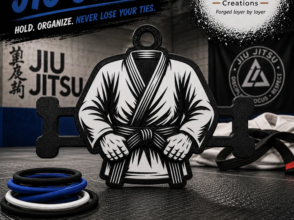 Accesorio para sujetar ligas de cabello: Jiu Jitsu Gi Hair Tie Holder Keychain. Referencia del modelo original.