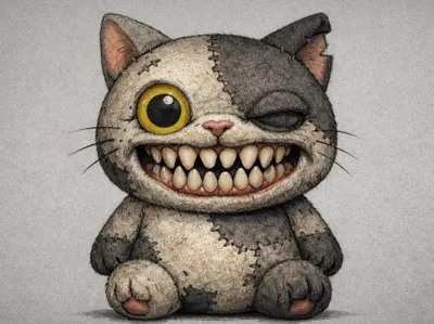 GnawCat | Fuggler Style Quirky Cat Figurine | Ugly-Cute Human Teeth Design | 3D Printed Display Model