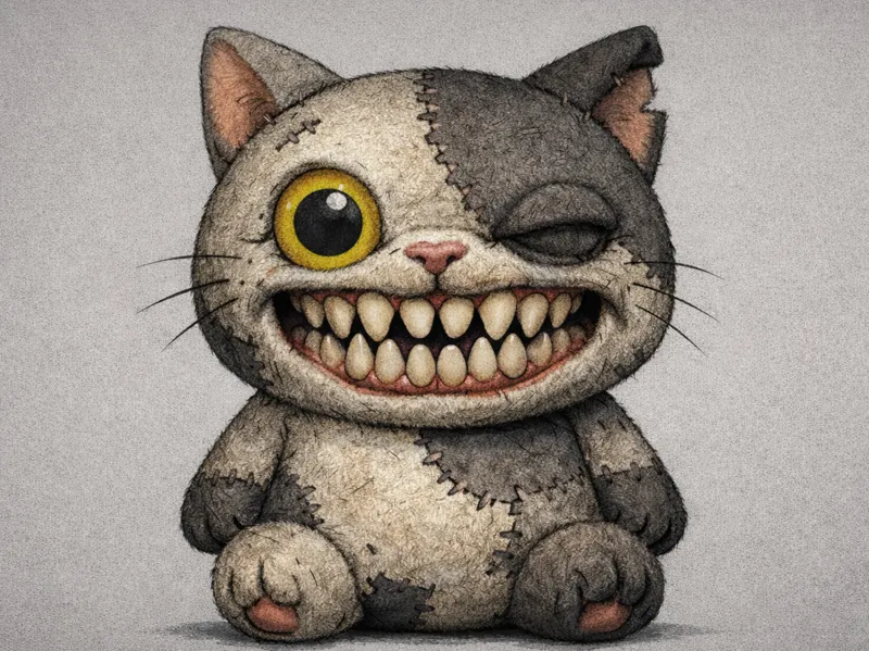 牙喵 GnawCat｜Fuggler風格怪奇貓咪公仔｜醜萌人類牙齒設計｜3D列印擺飾模型