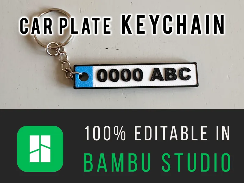 Car Plate Keychain - Customizable in Bambu Studio