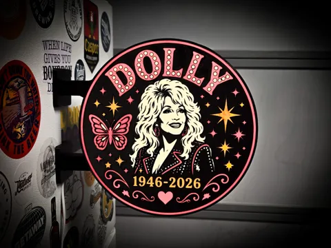 Accesorio de iluminación decorativa: DOLLY PARTON MEMORIAL ~ 2-Sided Round Lightbox — referencia de MakerWorld