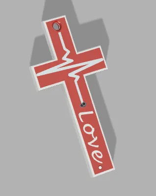 Cross shaped keychain - love - easily scaled / multiple bodies for uniform color fill