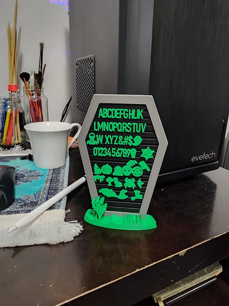 Coffin Letter Board with Spooky Emojis
