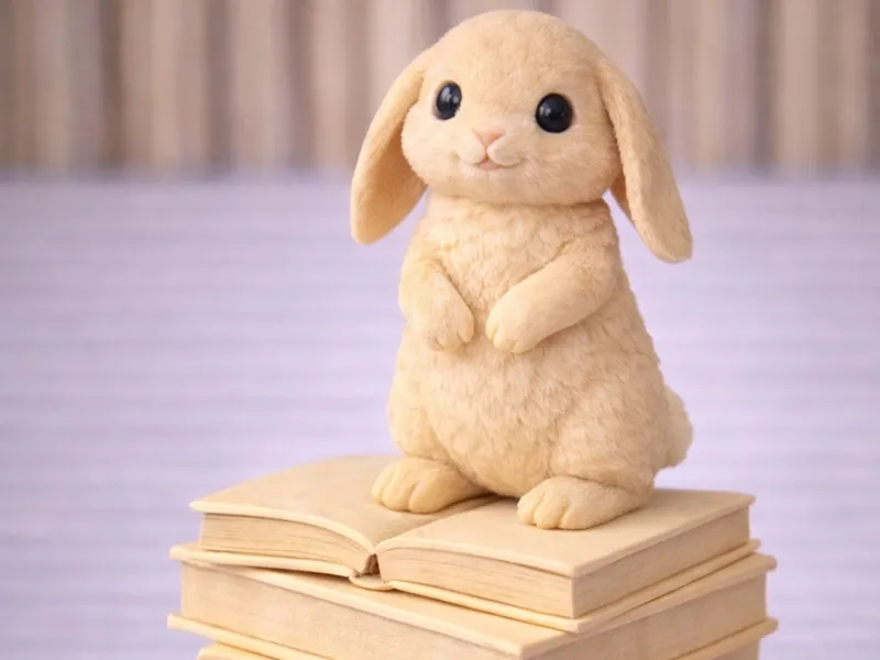 Cute Bunny Figurine on a Stack of Books
