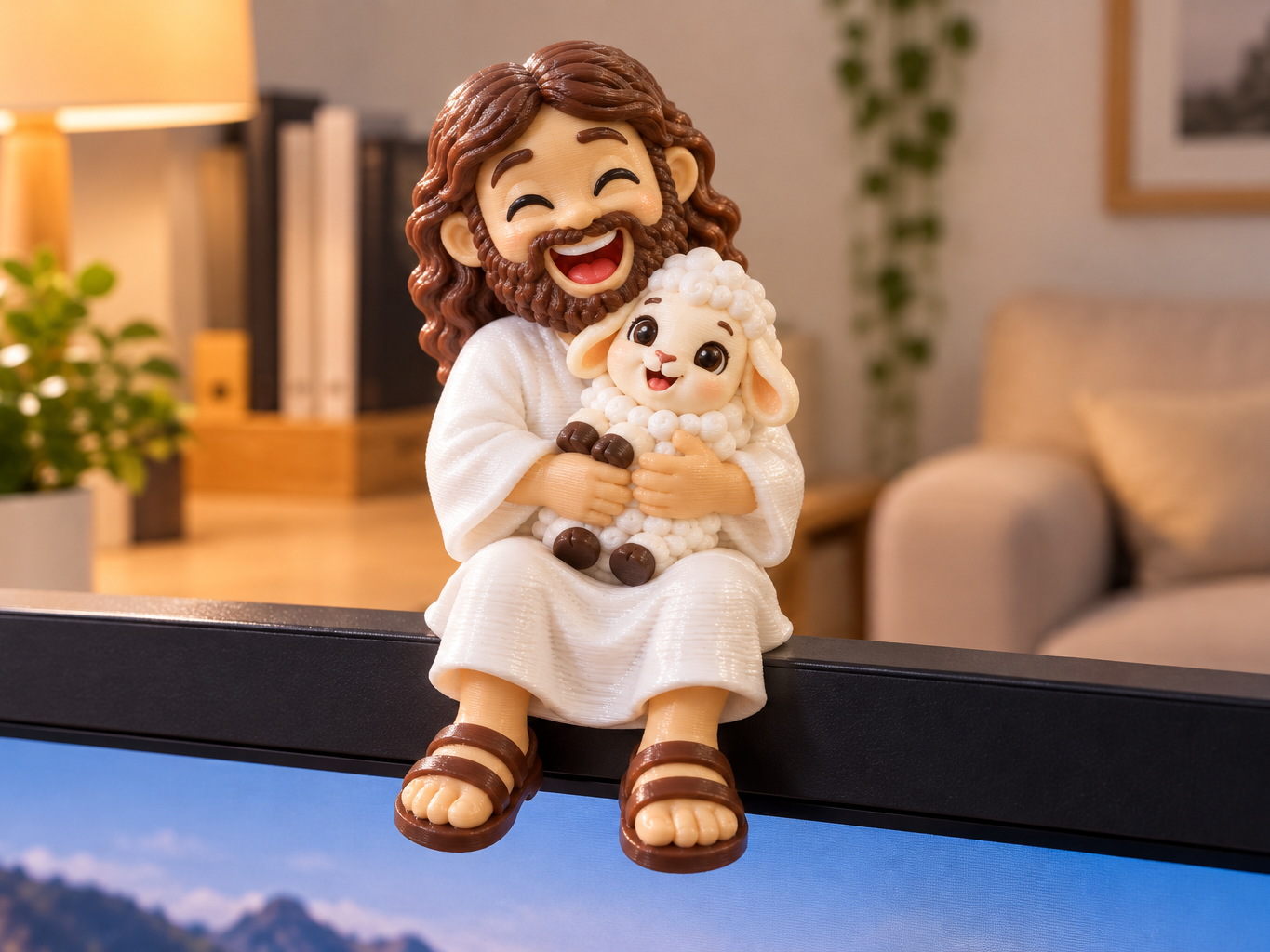Mini Jesus e a Ovelhinha – Para Monitor e Estante - 1