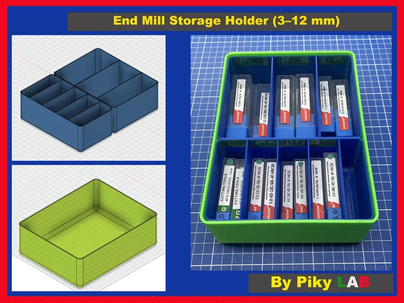 End Mill Storage Holder (3–12 mm)