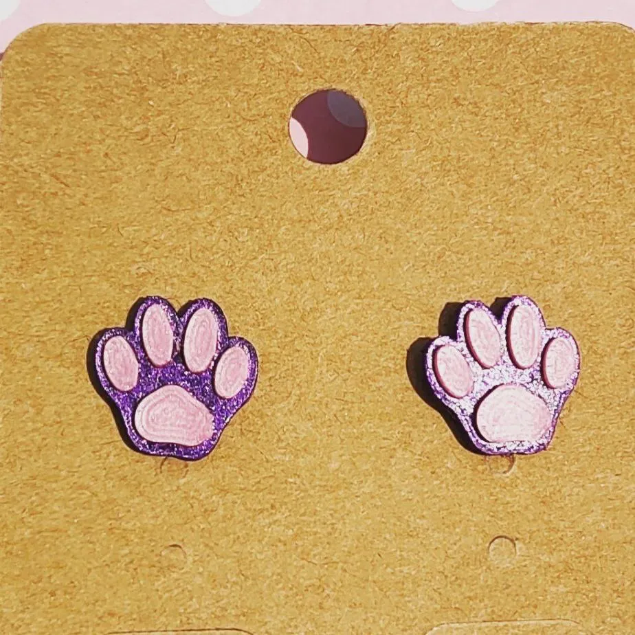 Kitten paw earrings view 2