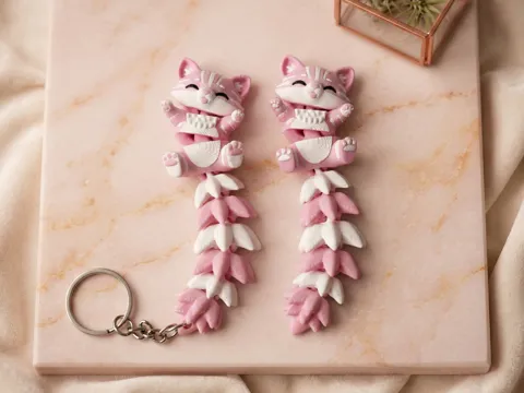 Fluffy Tail Cute Flexi Cat Toy / Keychain view 4