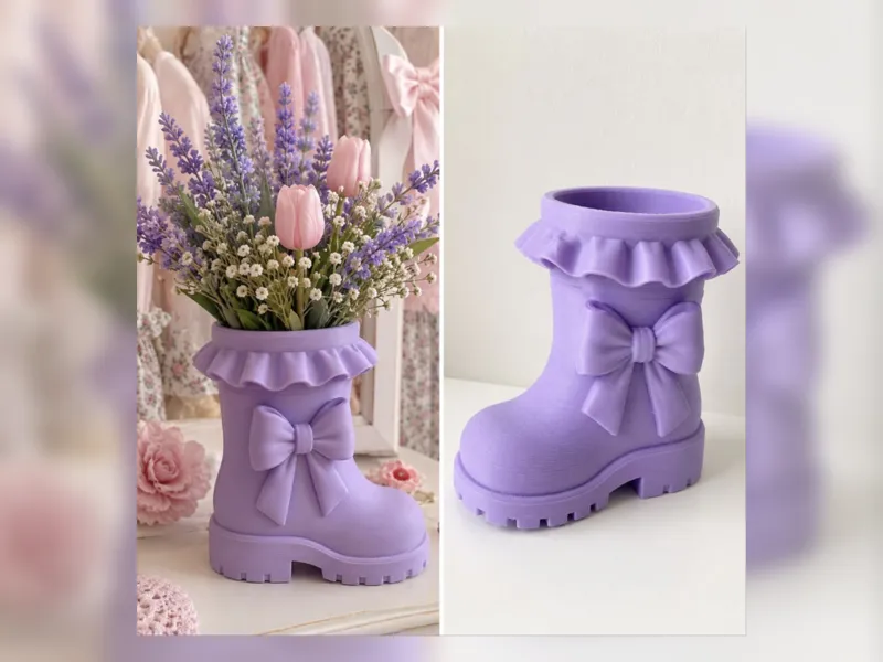 Purple Bow Boot Vase