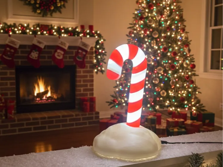 candy cane with a snow-shaped base