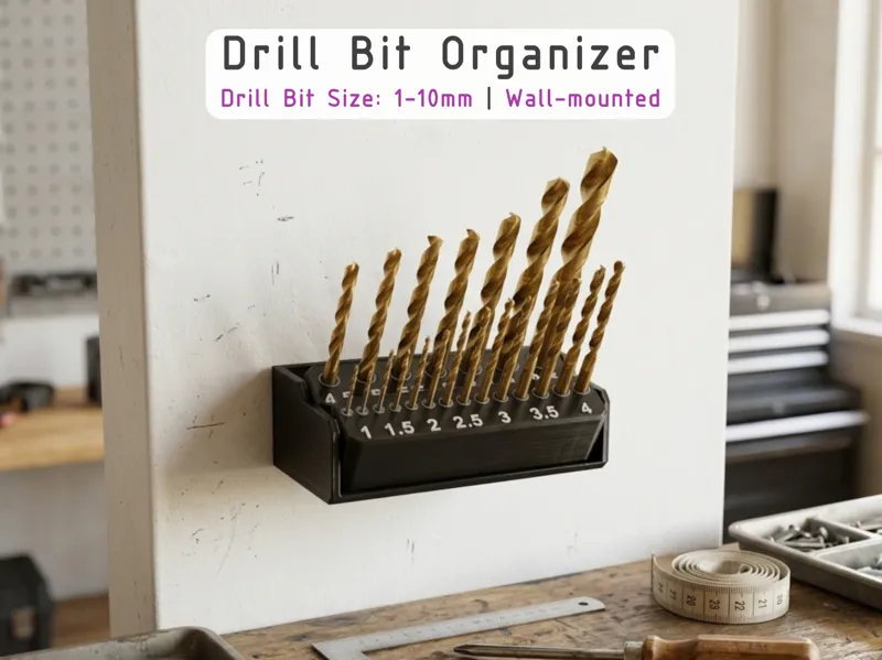 Drill Bit Organizer (1mm - 10mm) | Wall-mounted
