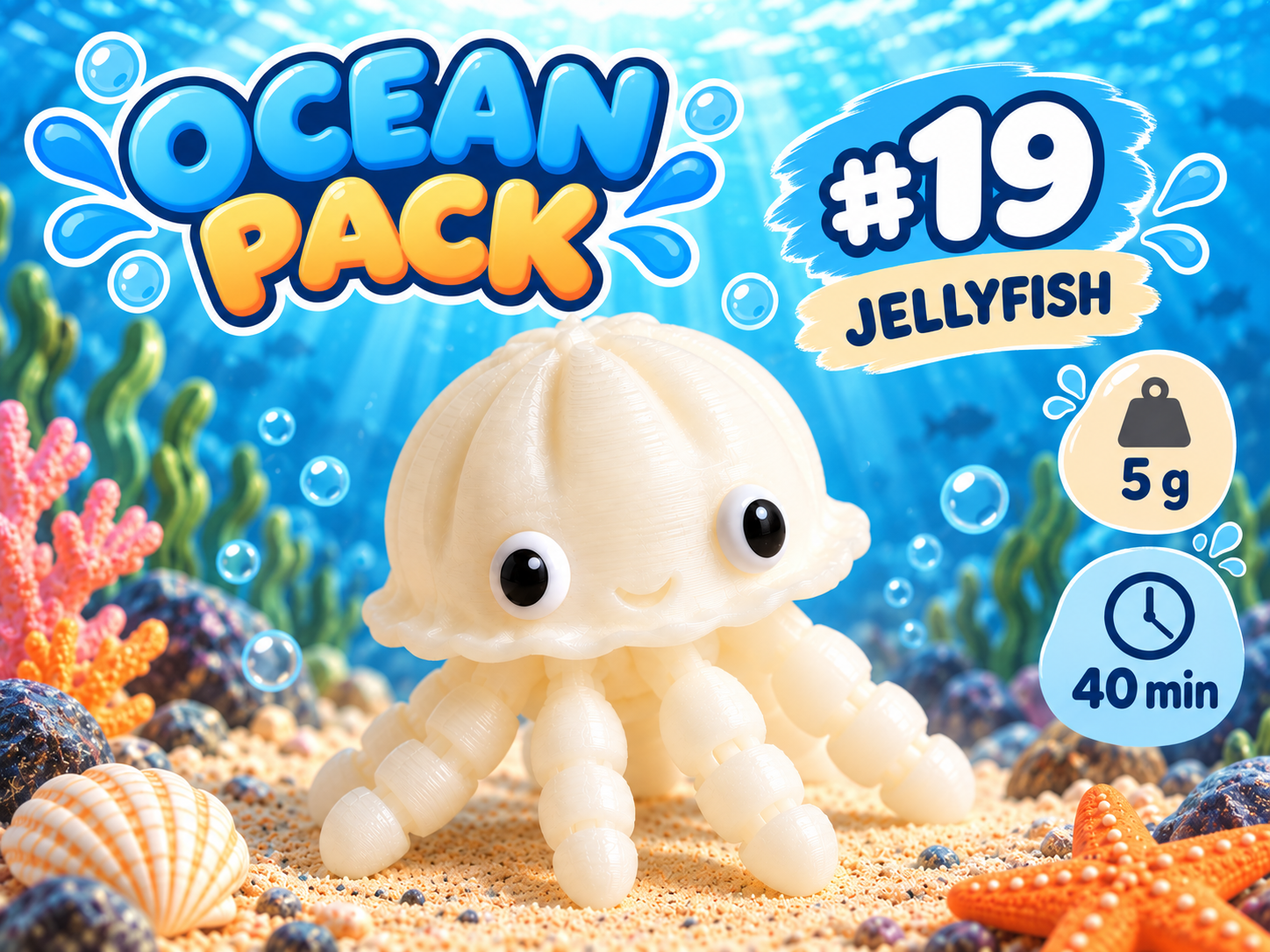 Cute Jellyfish – Ocean Pack #19 | Print-in-Place 3D model