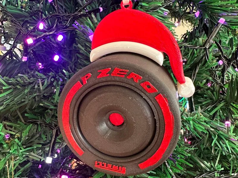 F1 Tyre Christmas Ornament with Santa hat