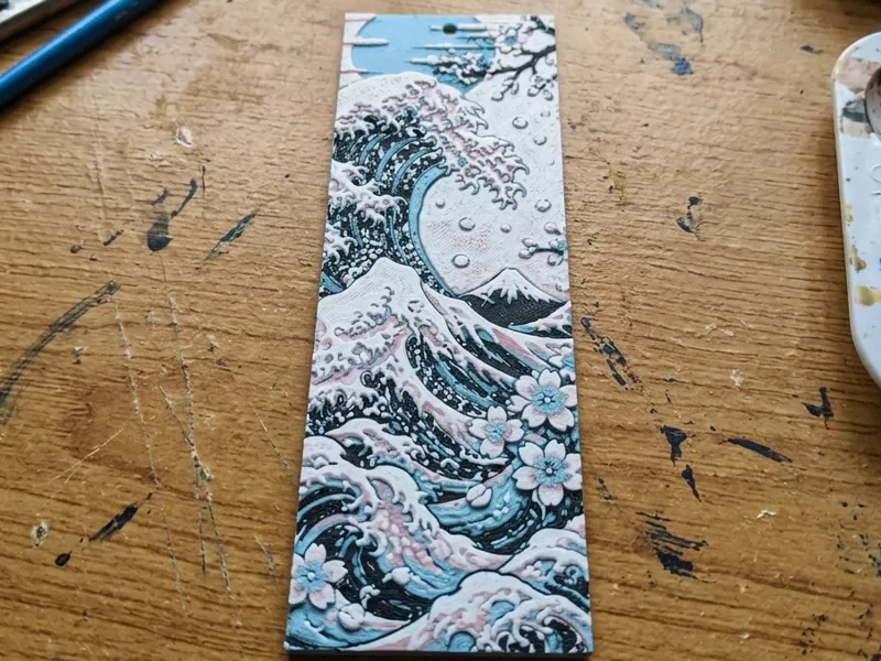 Japanese Wave Sakura Bookmark | Ukiyo-e | 15x5 cm