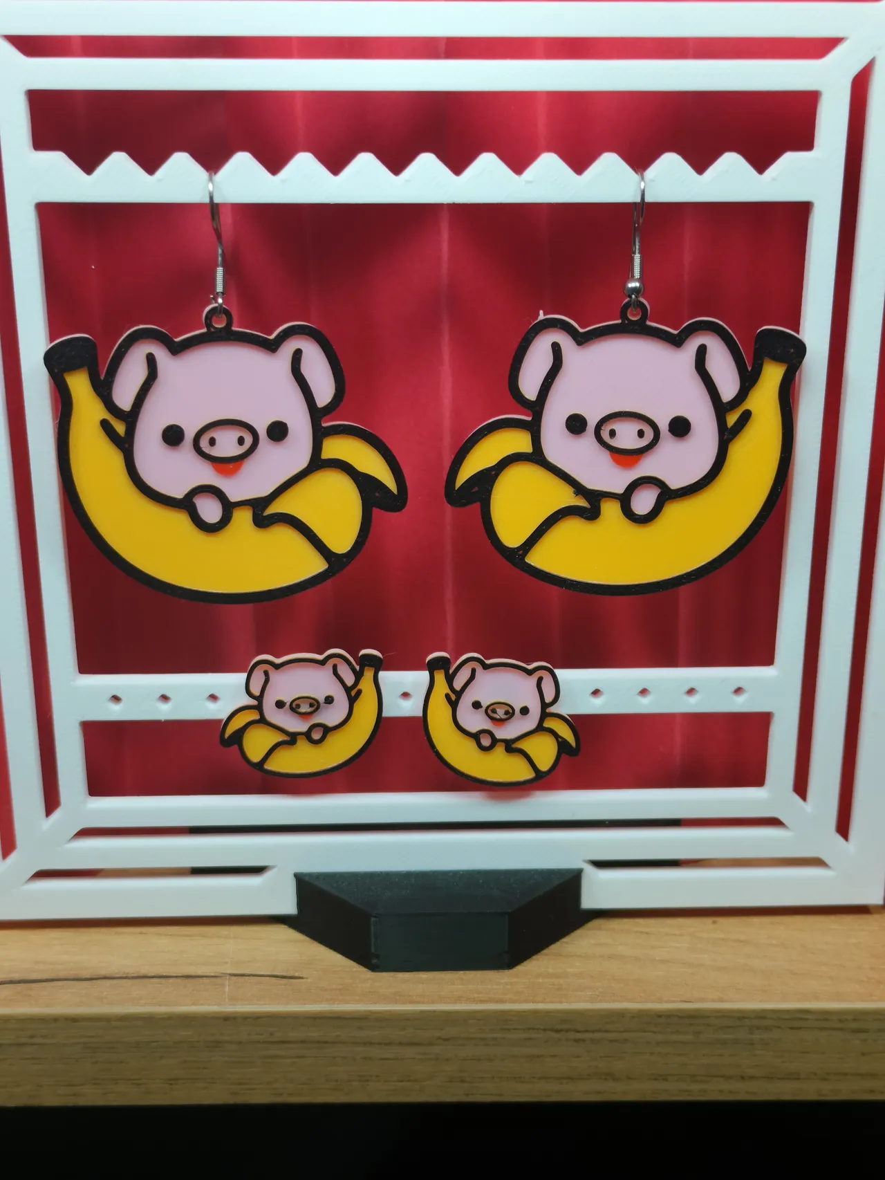 Banana Piggy earrings - Pig & Fruit series view 2