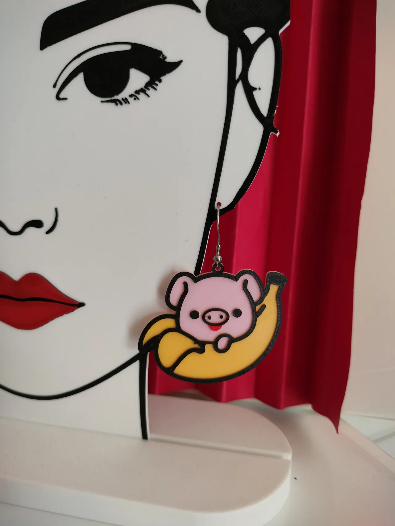 Banana Piggy earrings - Pig & Fruit series view 3