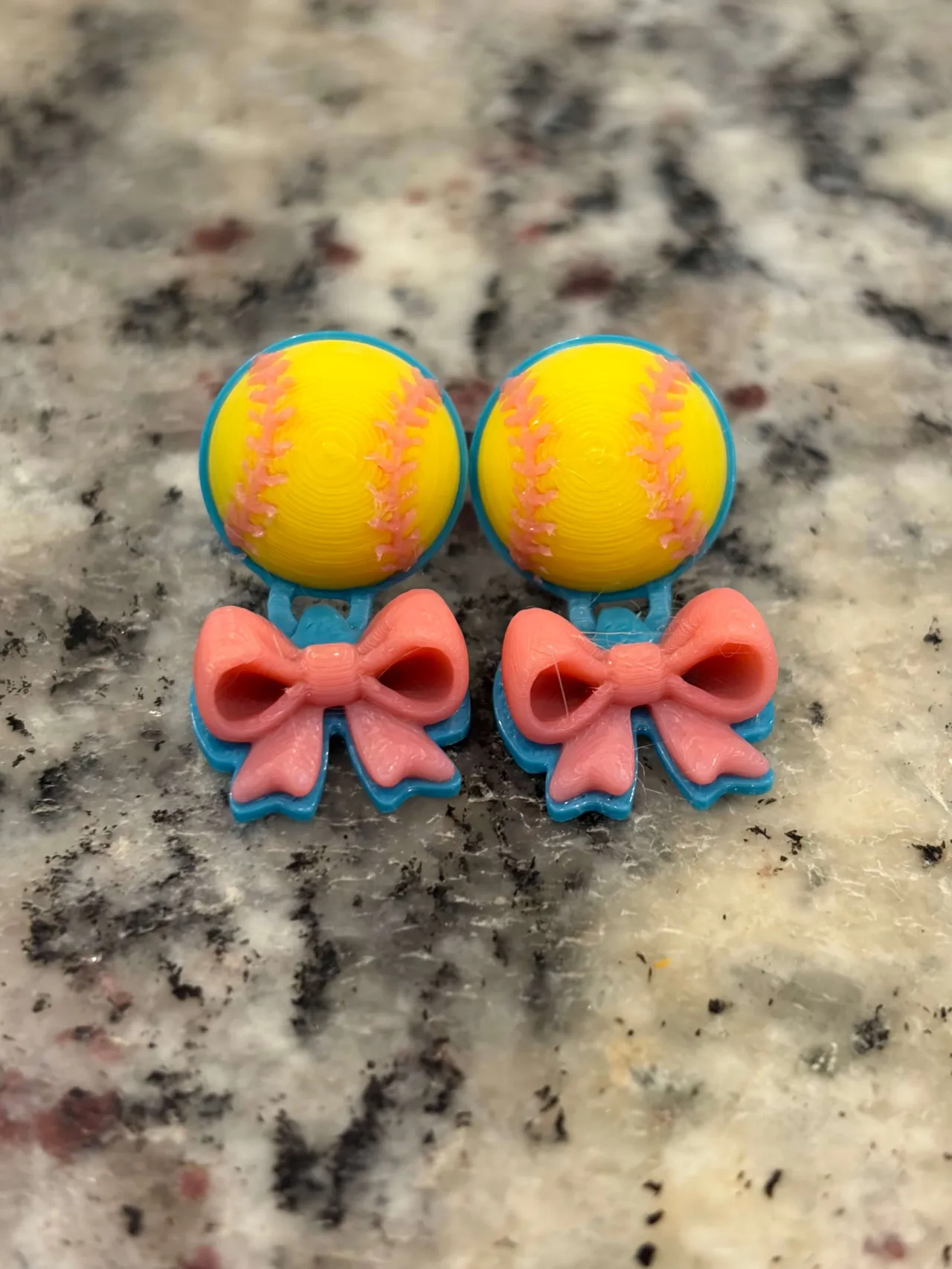 Softball/Baseball w/ Bow Stud Earrings view 2