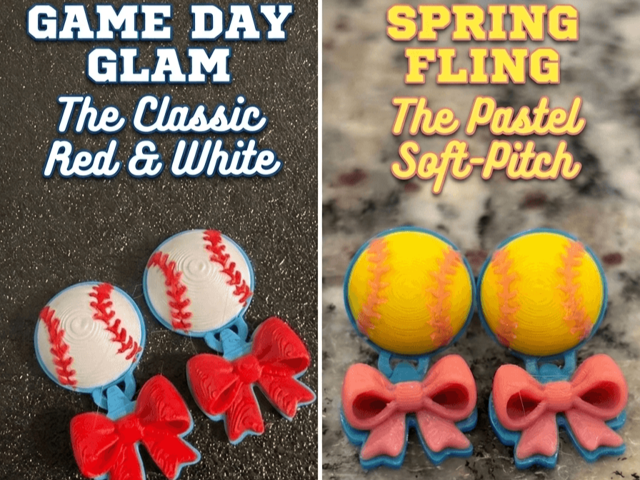 Softball/Baseball w/ Bow Stud Earrings