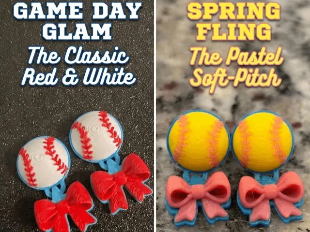 Softball/Baseball w/ Bow Stud Earrings