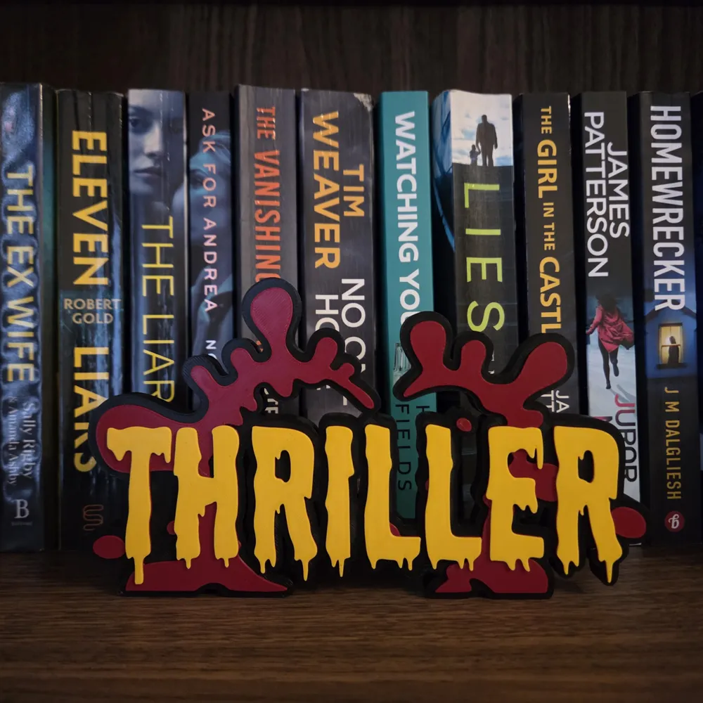 Thriller Genre Book Shelf Bookcase Sign - Free 3D Print Model - MakerWorld
