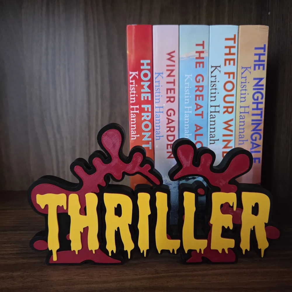 Thriller Genre Book Shelf Bookcase Sign - Free 3D Print Model - MakerWorld