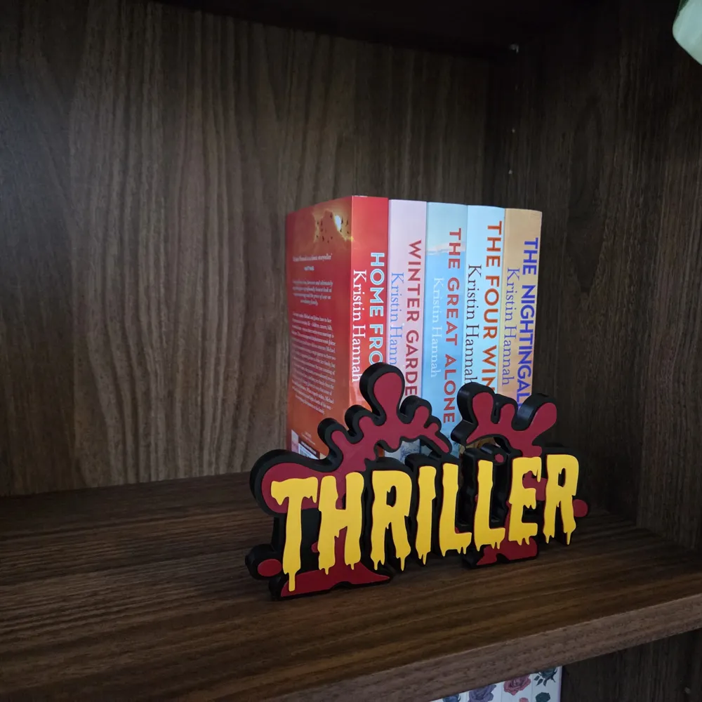 Thriller Genre Book Shelf Bookcase Sign - Free 3D Print Model - MakerWorld